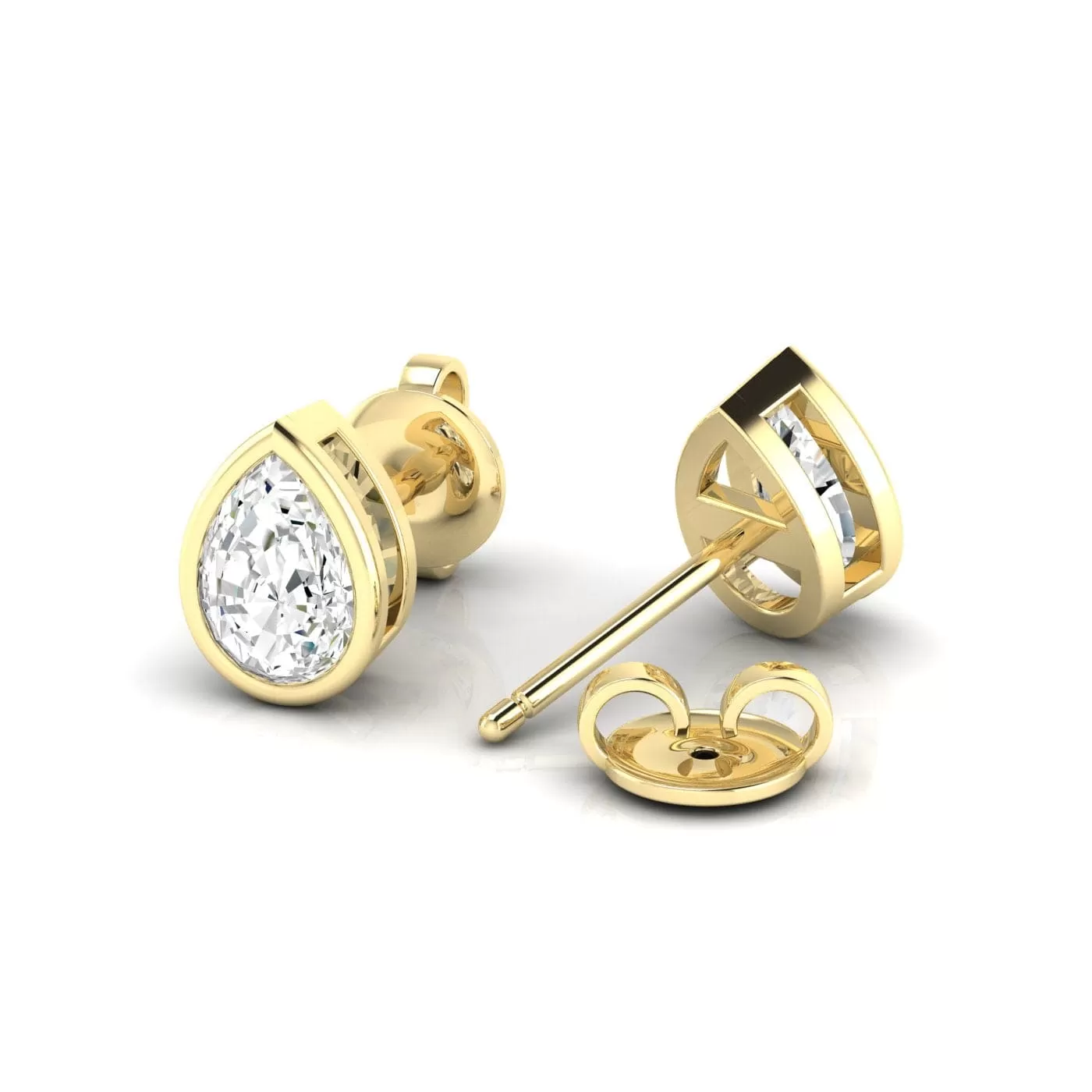 14K & 18K Gold Pear Bezel Set Diamond Stud Earrings, Lab Grown