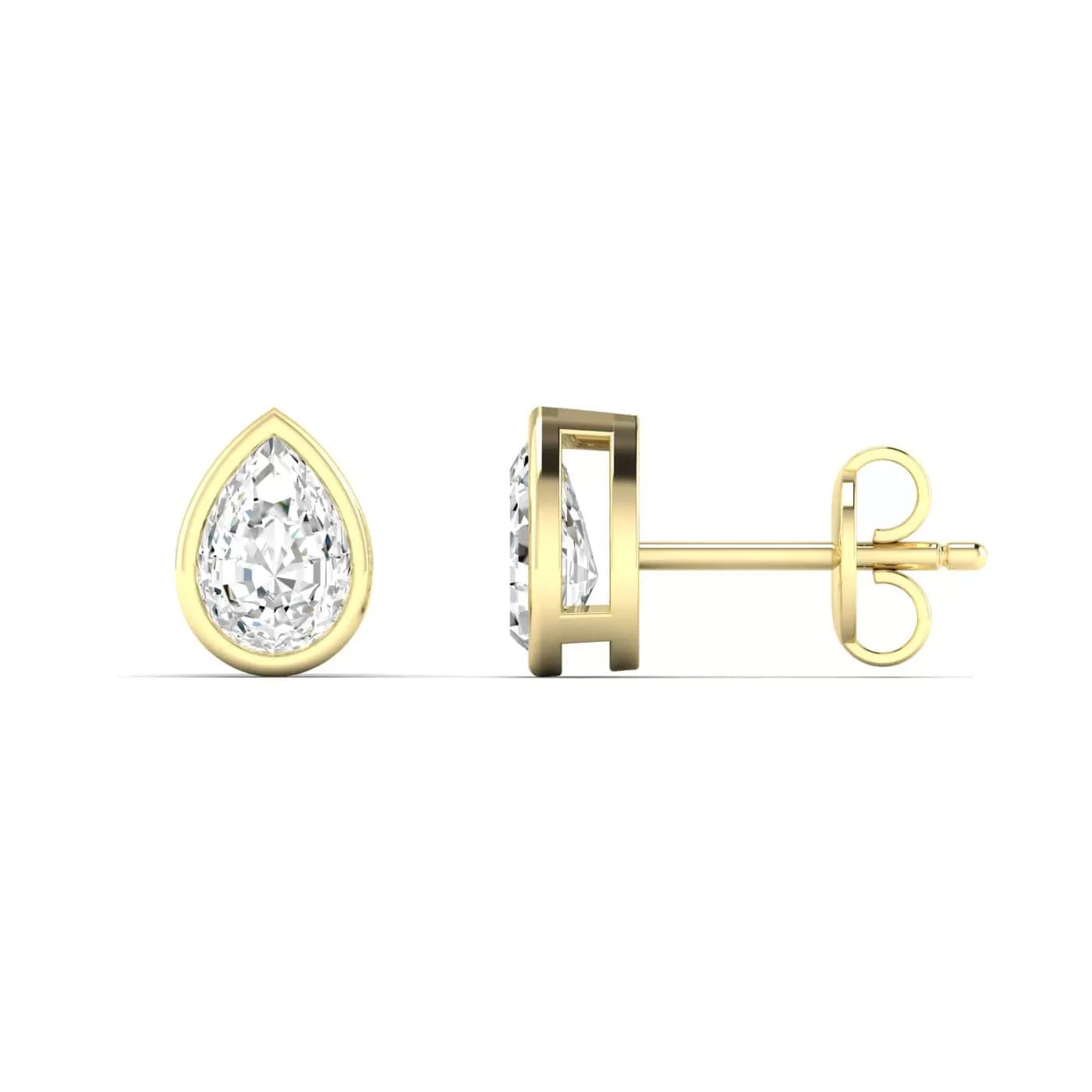 14K & 18K Gold Pear Bezel Set Diamond Stud Earrings, Lab Grown