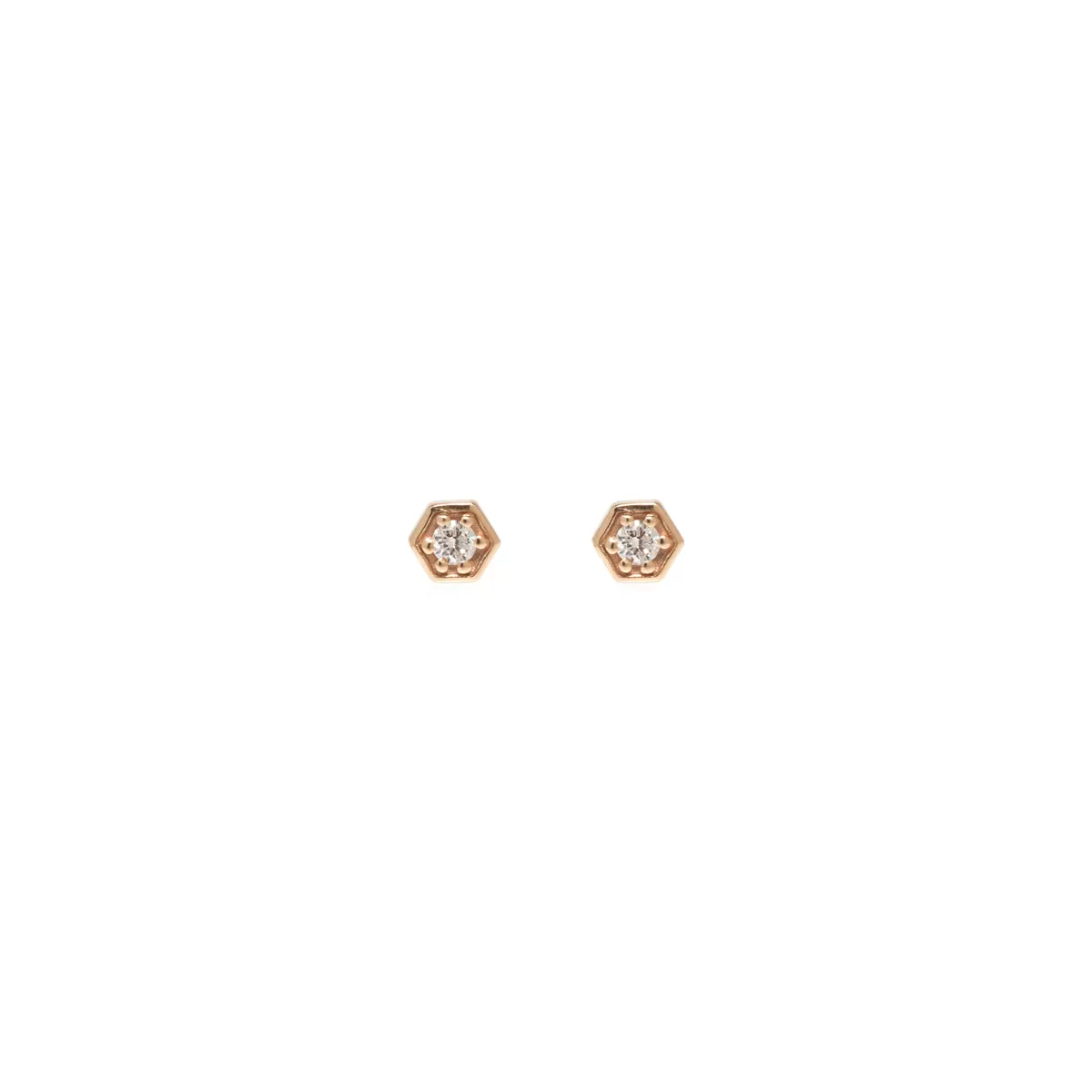 14k Gold Diamond Hexagon Studs