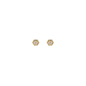 14k Gold Diamond Hexagon Studs