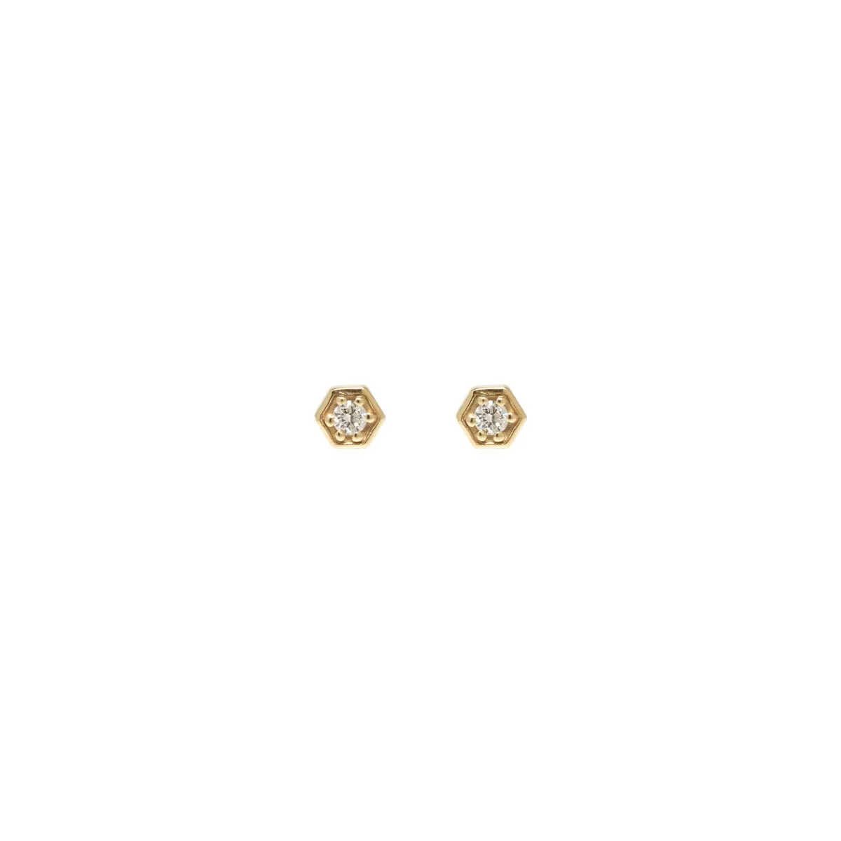 14k Gold Diamond Hexagon Studs