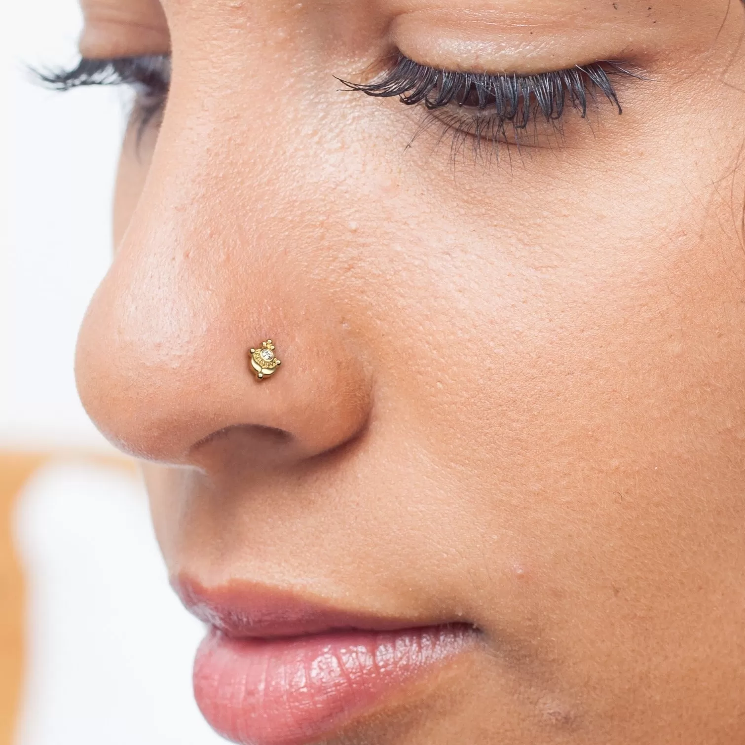 14K Gold Diamond Indian Nose Stud