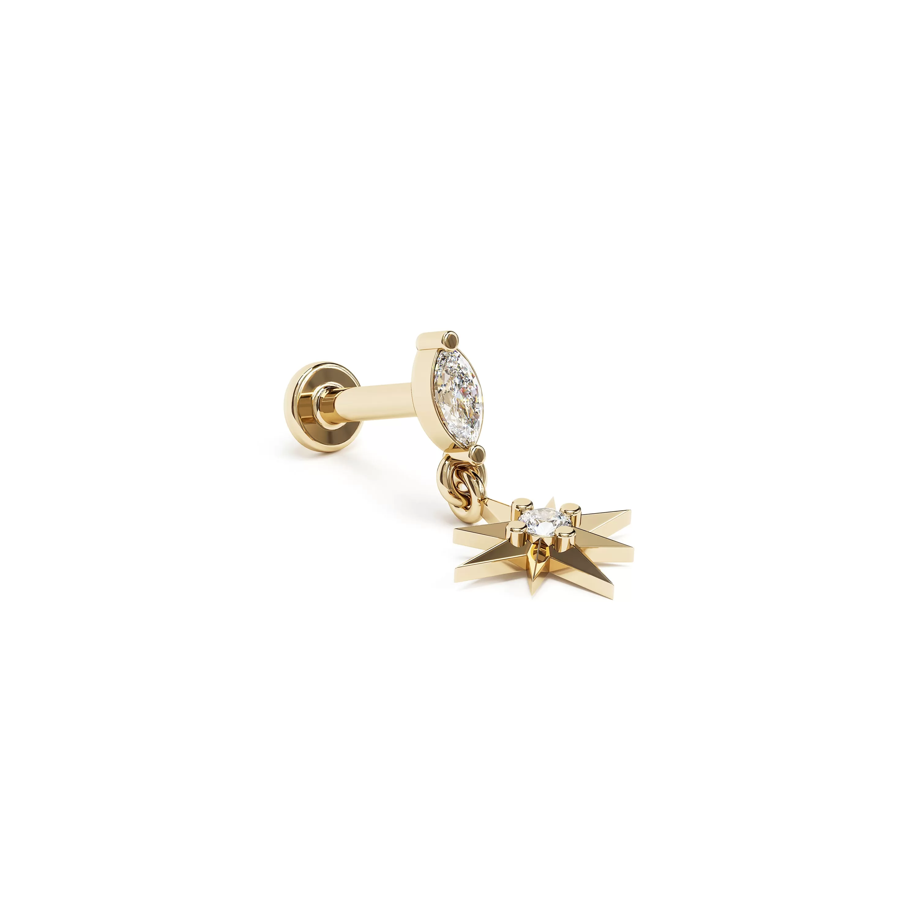 14K Gold Diamond Starburst Dangle Stud