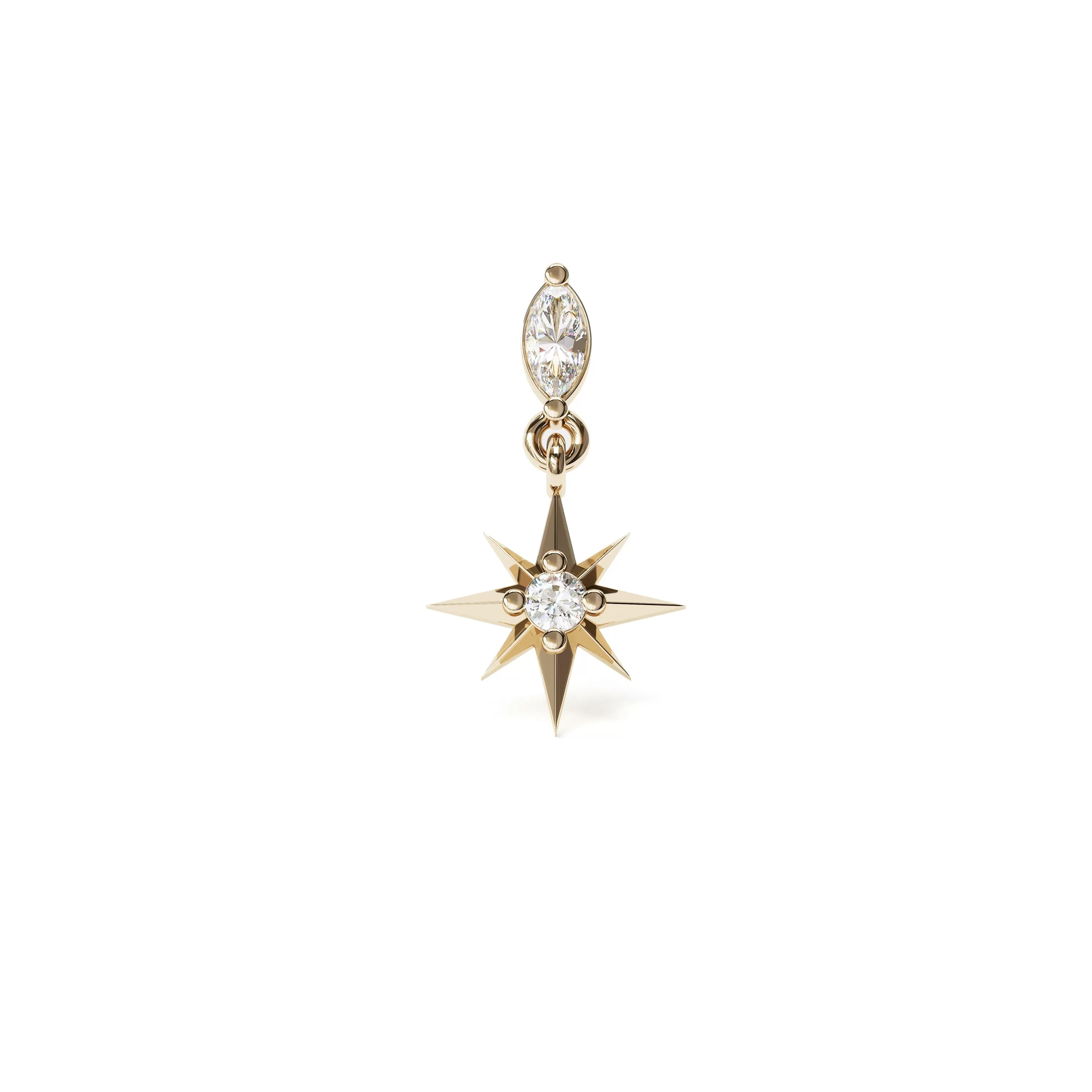 14K Gold Diamond Starburst Dangle Stud