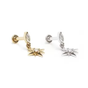 14K Gold Diamond Starburst Dangle Stud