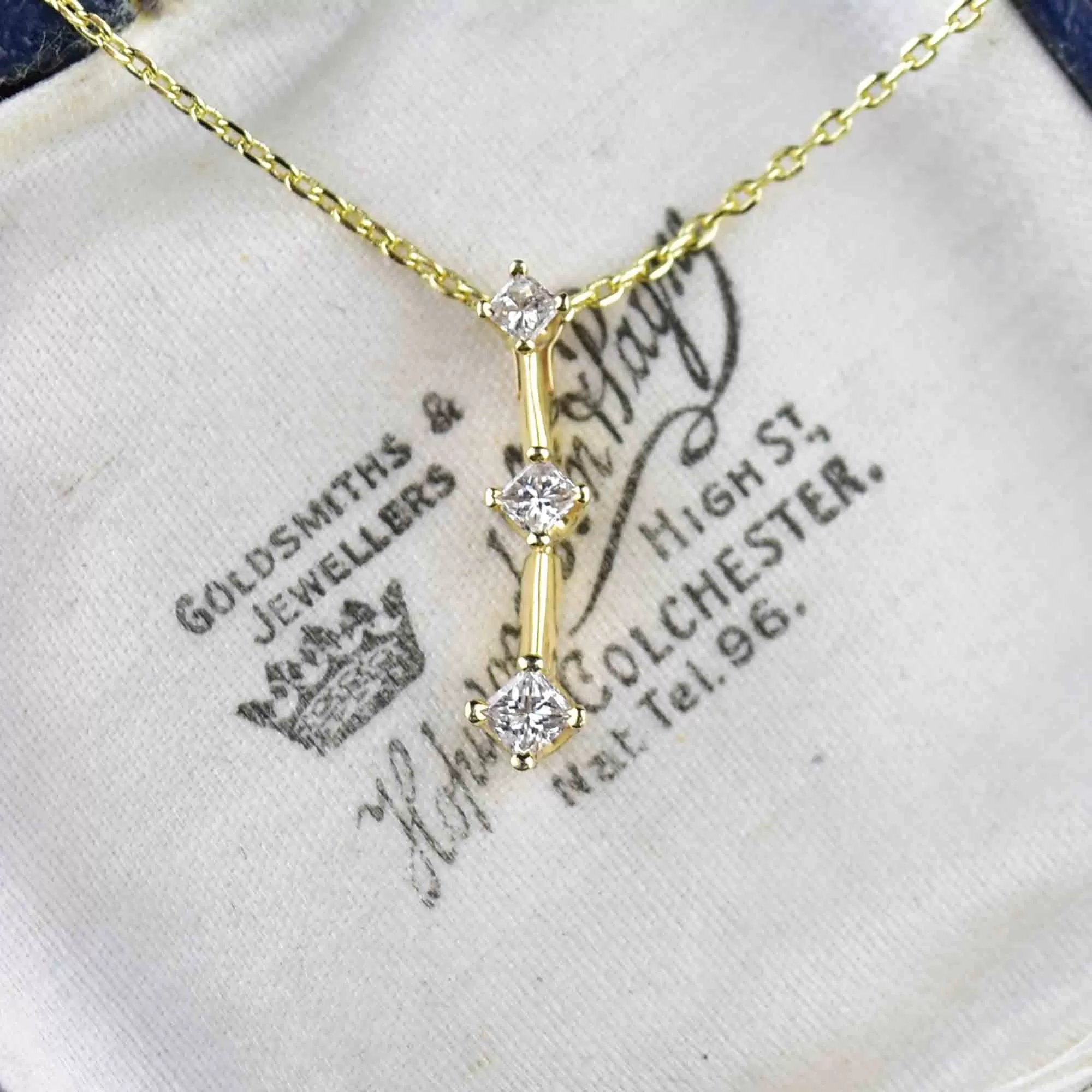 14K Gold Princess Cut Diamond Journey Pendant Necklace