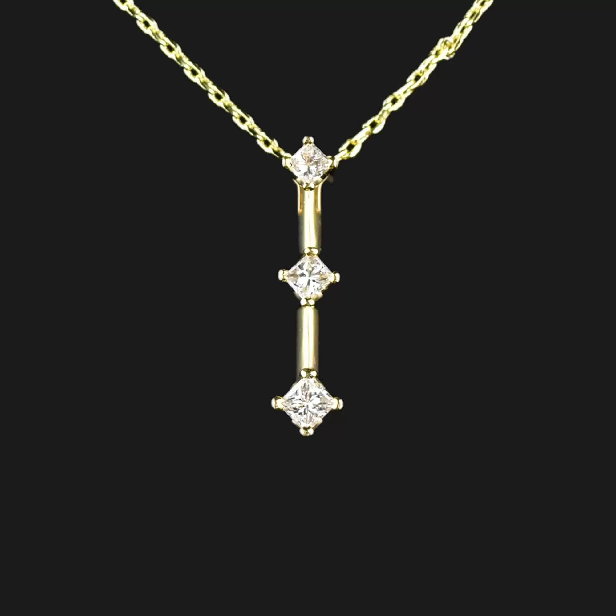 14K Gold Princess Cut Diamond Journey Pendant Necklace