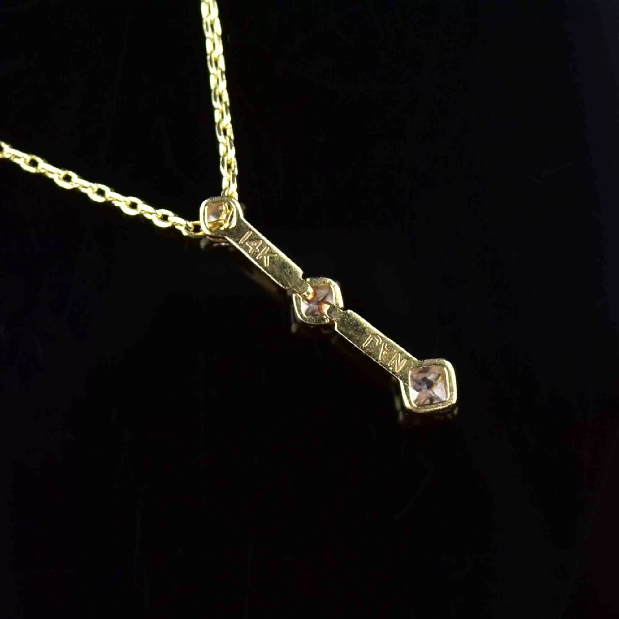 14K Gold Princess Cut Diamond Journey Pendant Necklace