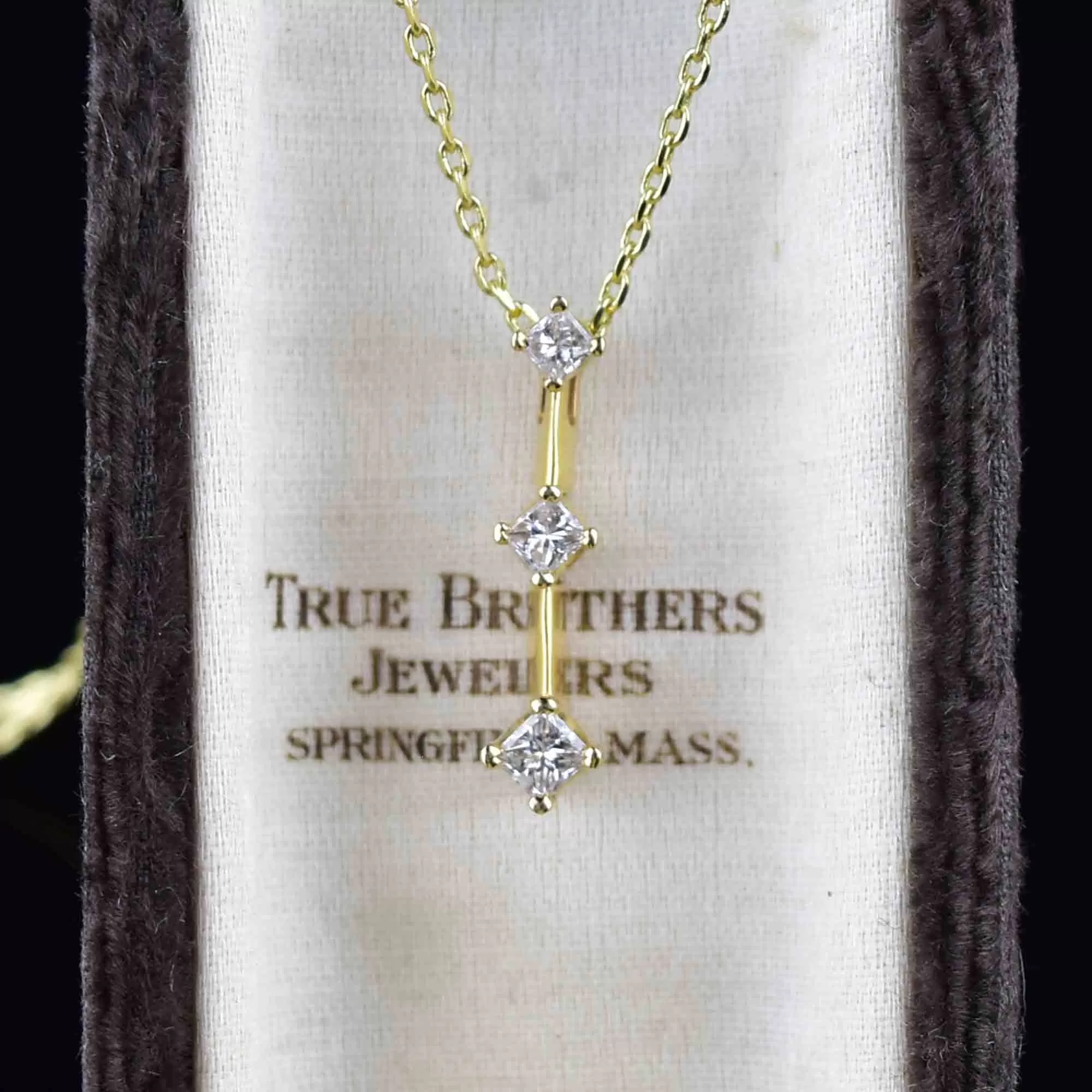 14K Gold Princess Cut Diamond Journey Pendant Necklace