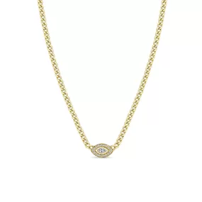 14k Small Curb Chain Marquise Diamond Halo Necklace