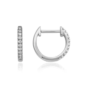 14K WHITE GOLD PAVE DIAMOND HUGGIE HOOP EARRINGS 0.10CTW