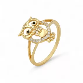 14K Yellow Gold Owl Ring with CZ - 224026