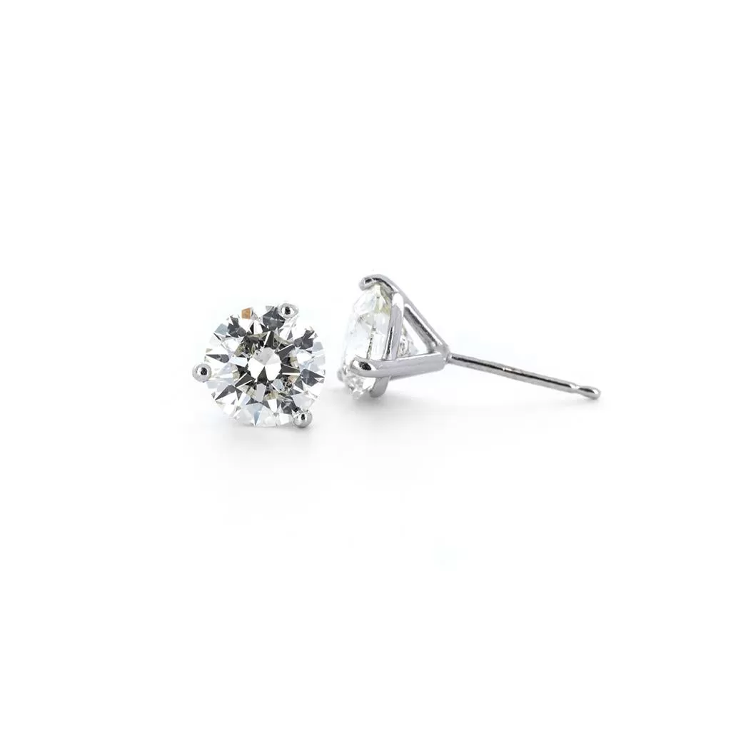 2.60ctw Diamond Stud Earrings, 3 Prong - White Gold