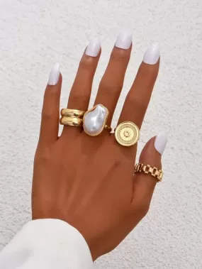 4pcs faux pearl ring in gold