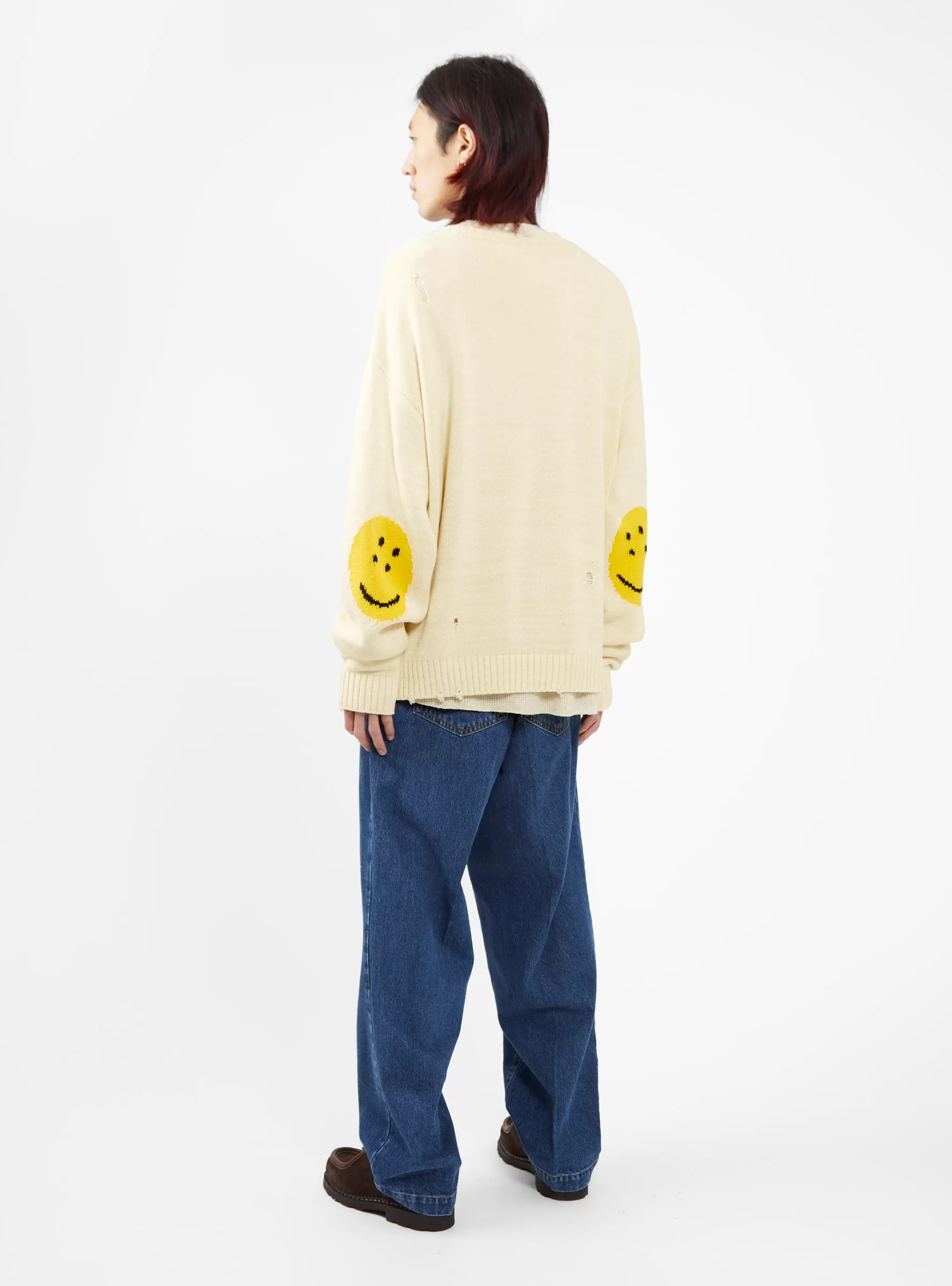 5G Knit Smilie Patch Sweater Ecru