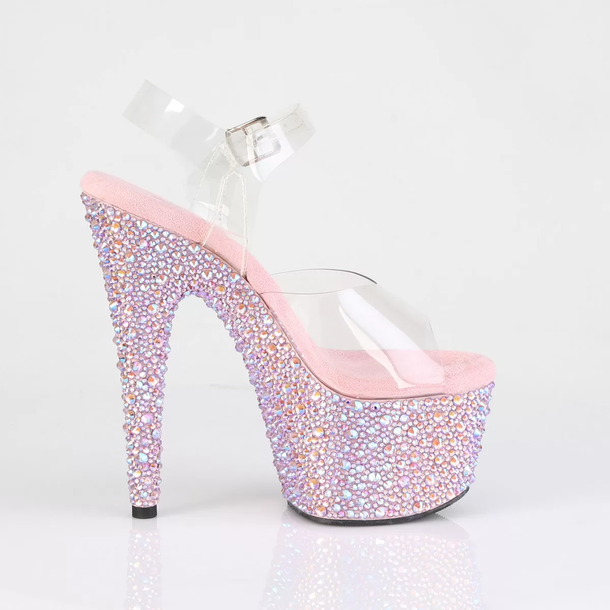 7 Inch Heel BEJEWELED-708MS Clear Baby Pink Rhinestone