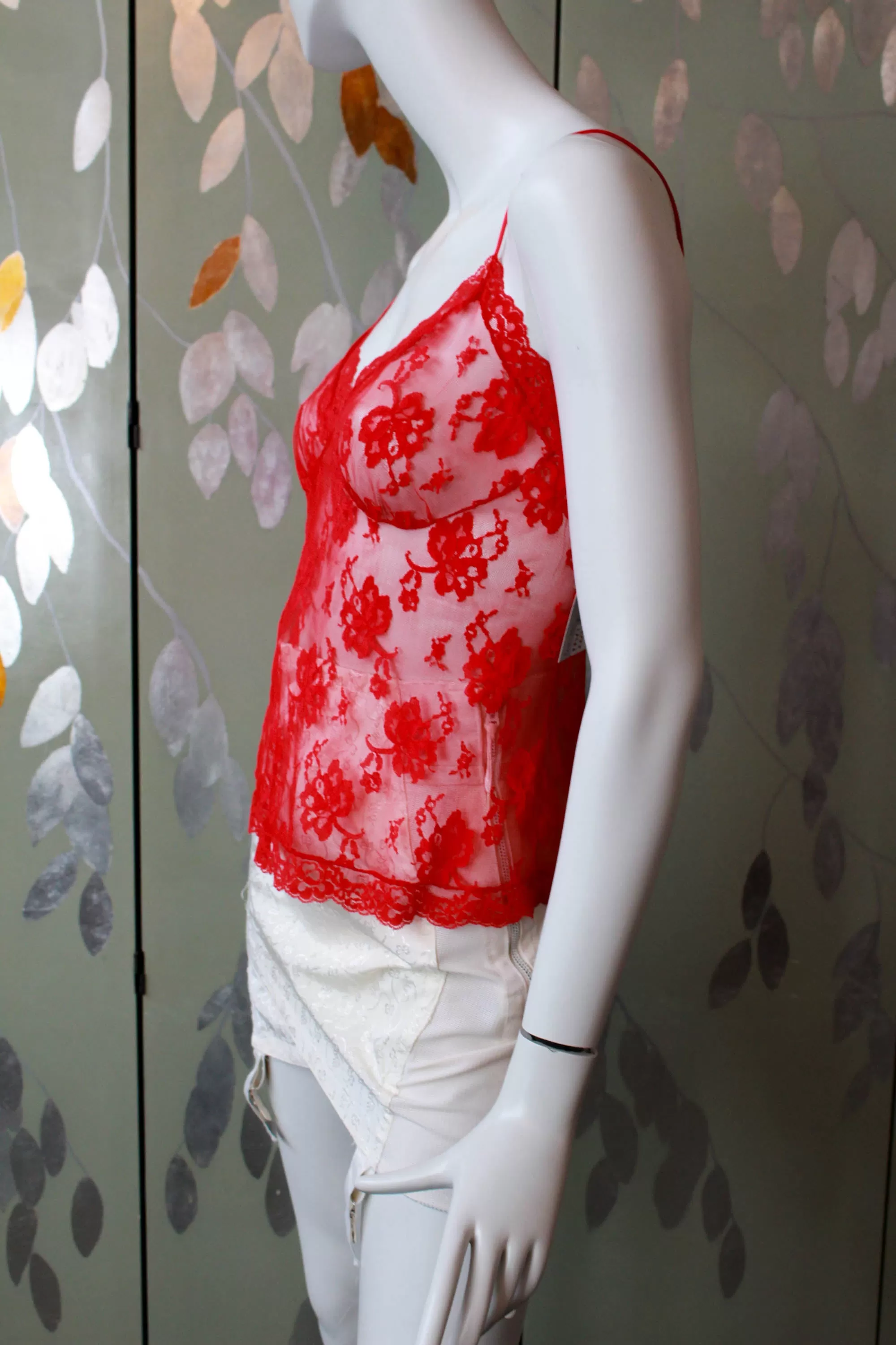 80s Bob Mackie Red Lace Camisole, Medium/Large