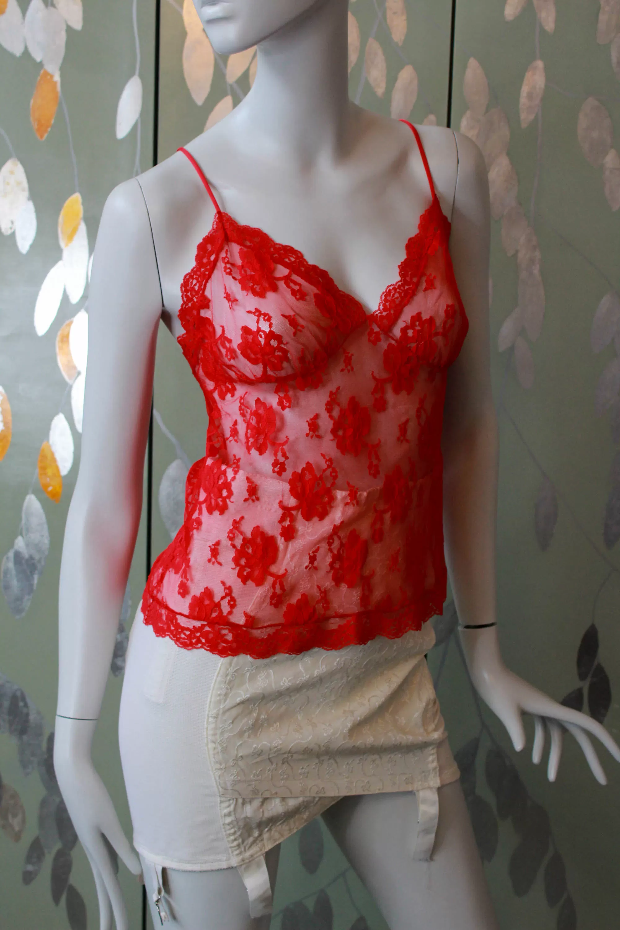 80s Bob Mackie Red Lace Camisole, Medium/Large