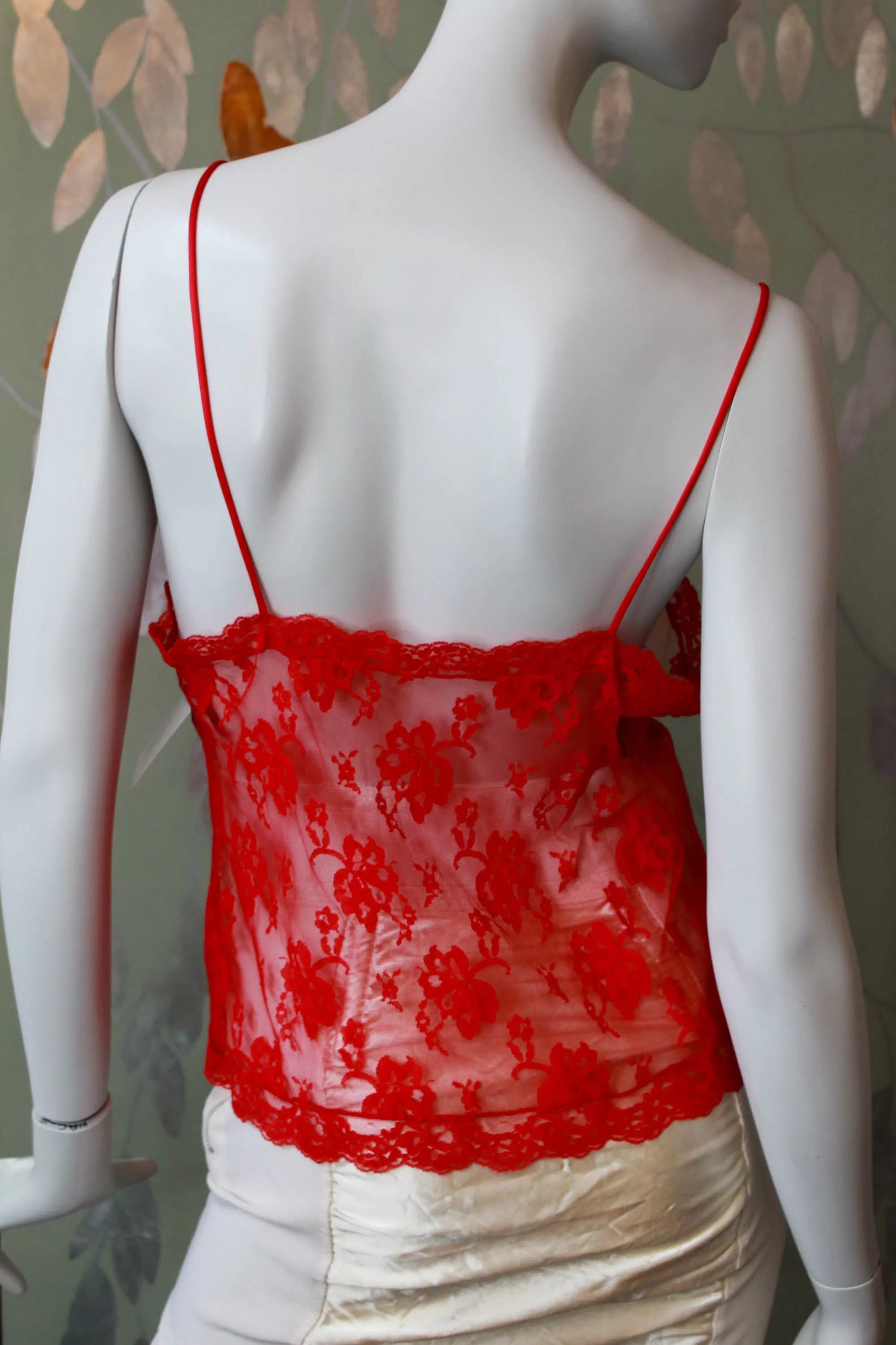 80s Bob Mackie Red Lace Camisole, Medium/Large