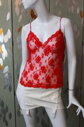 80s Bob Mackie Red Lace Camisole, Medium/Large