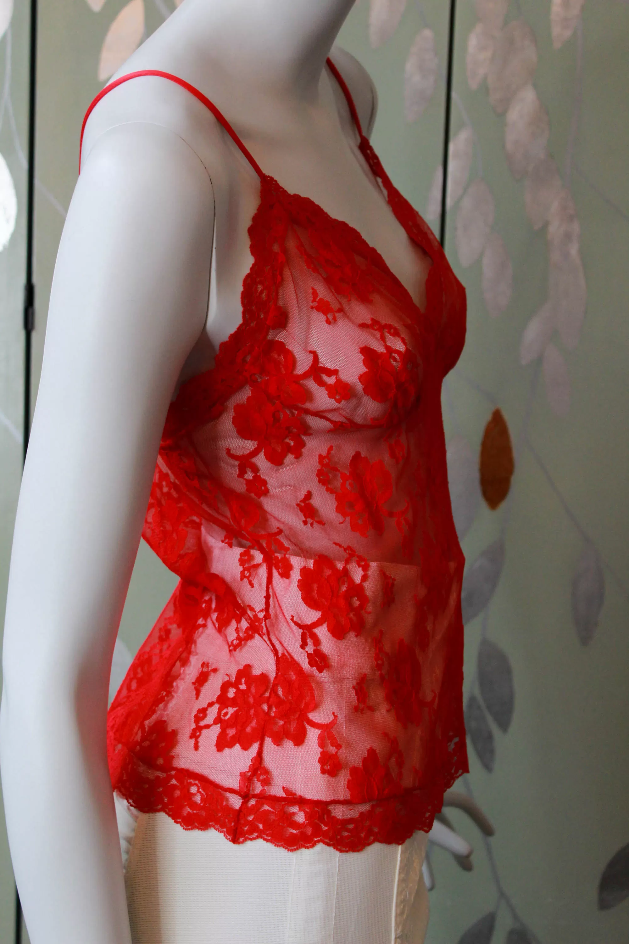 80s Bob Mackie Red Lace Camisole, Medium/Large