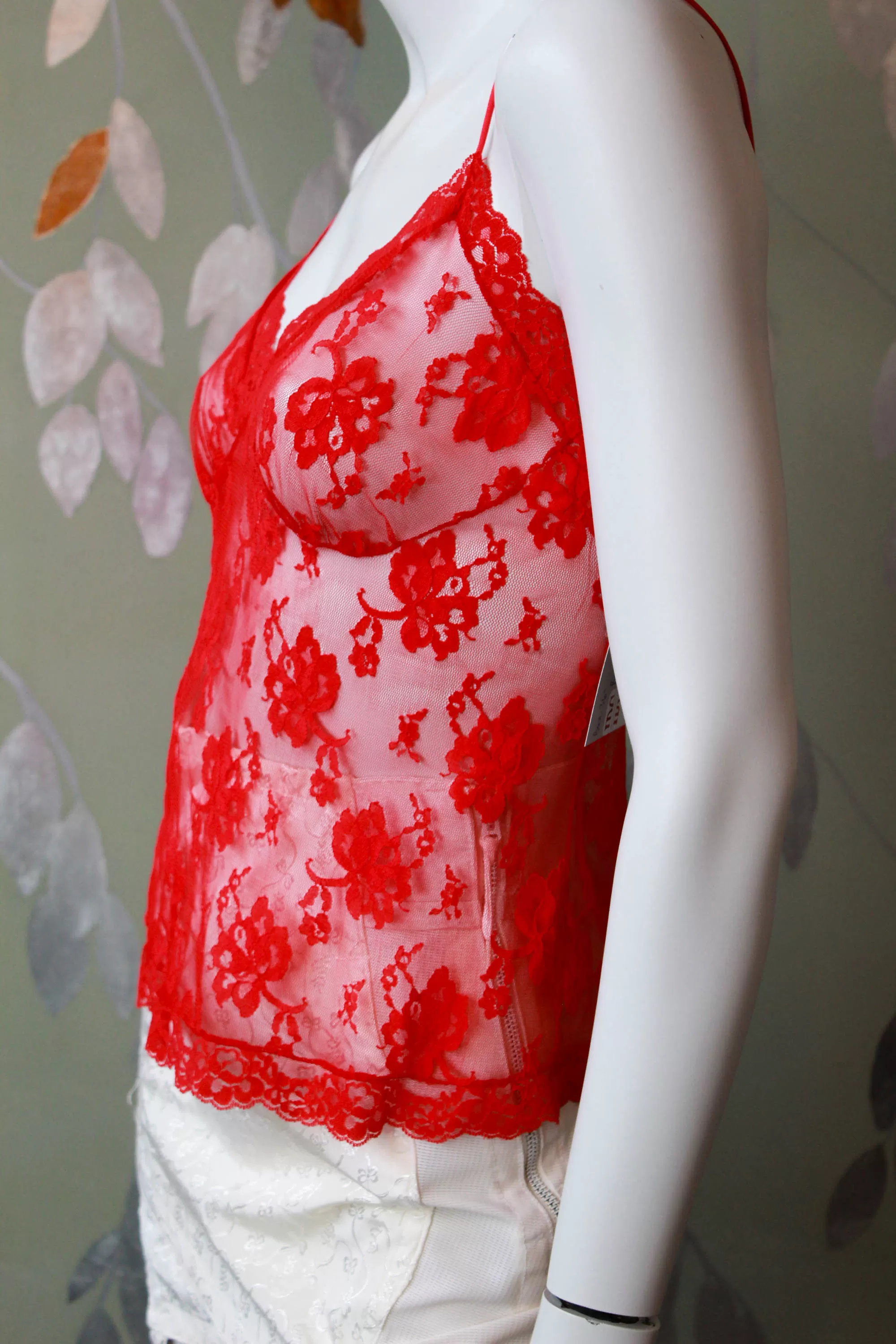 80s Bob Mackie Red Lace Camisole, Medium/Large