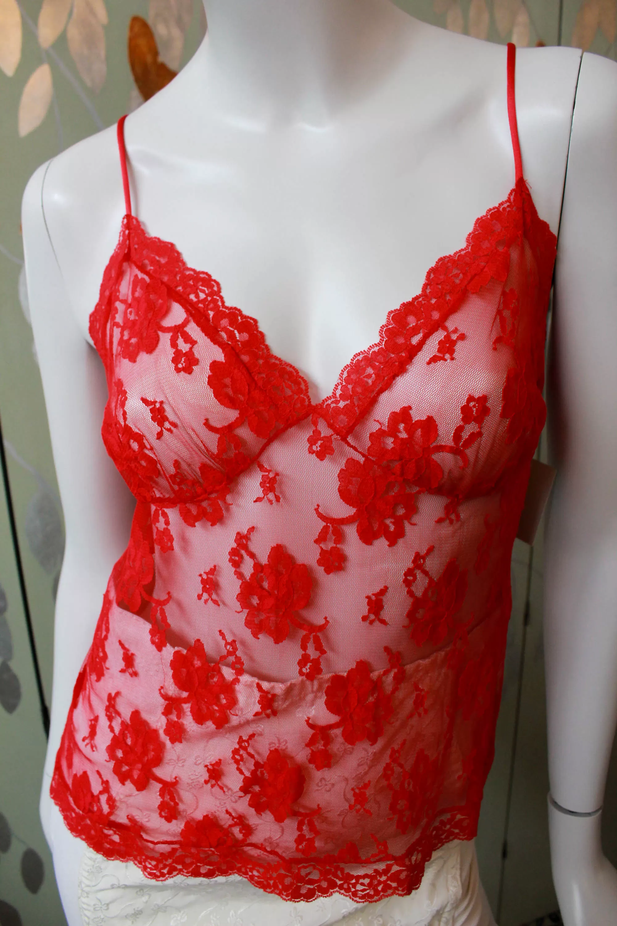 80s Bob Mackie Red Lace Camisole, Medium/Large