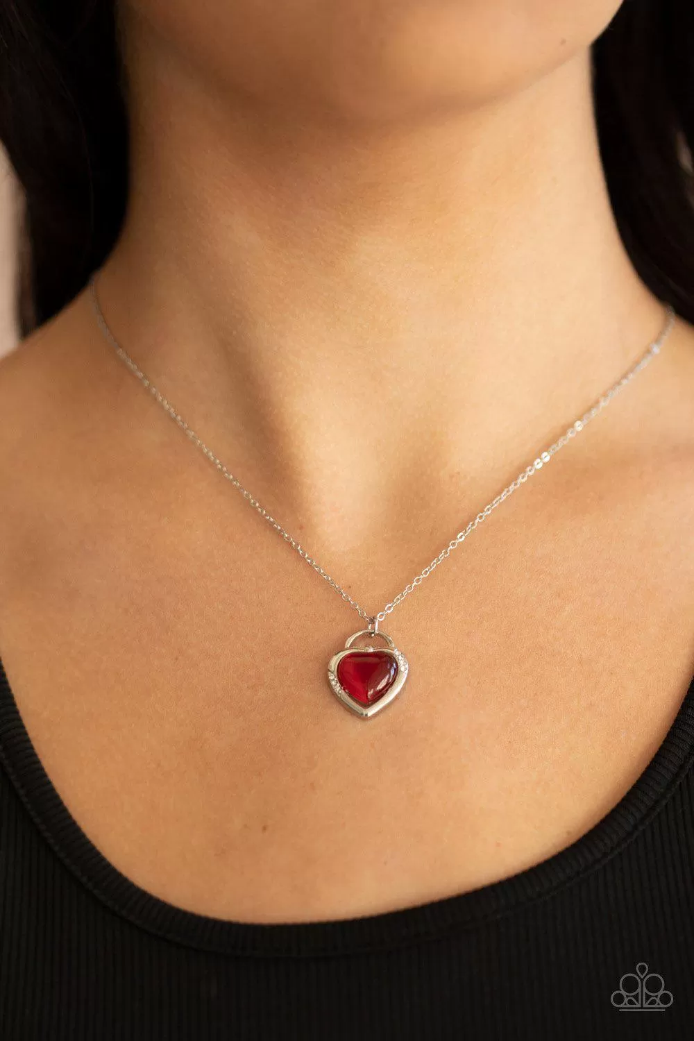 A Dream is a Wish Your Heart Makes Red Cat's Eye Stone Heart Necklace - Paparazzi Accessories