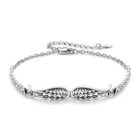 Angel Wings Bracelet Vintage Sterling Silver Bracelet for Women Men Adjustable Wings Bracelet Inspirational Guardian Angel Bangle Bracelets