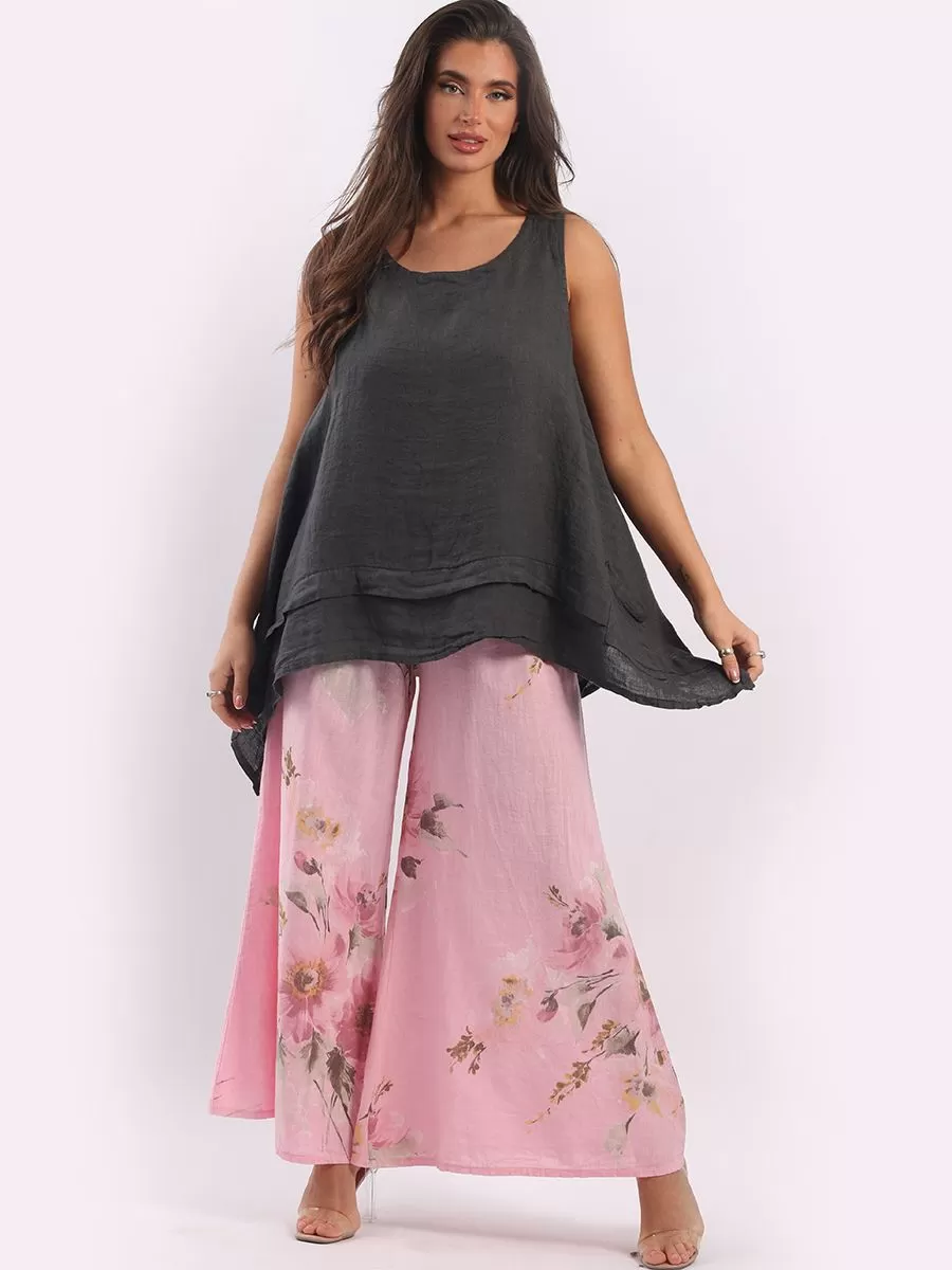 Anne   Kate Italian Floral Linen Palazzo Pants