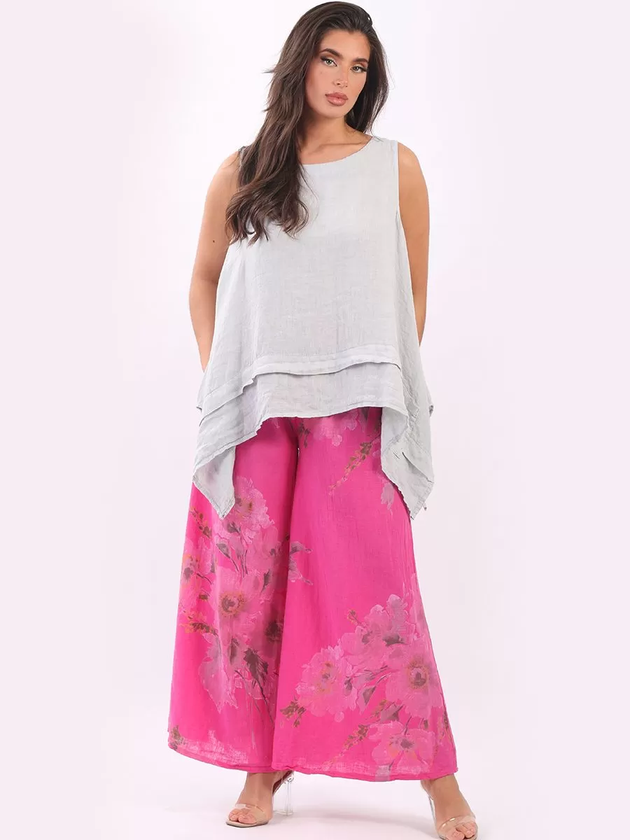 Anne   Kate Italian Floral Linen Palazzo Pants