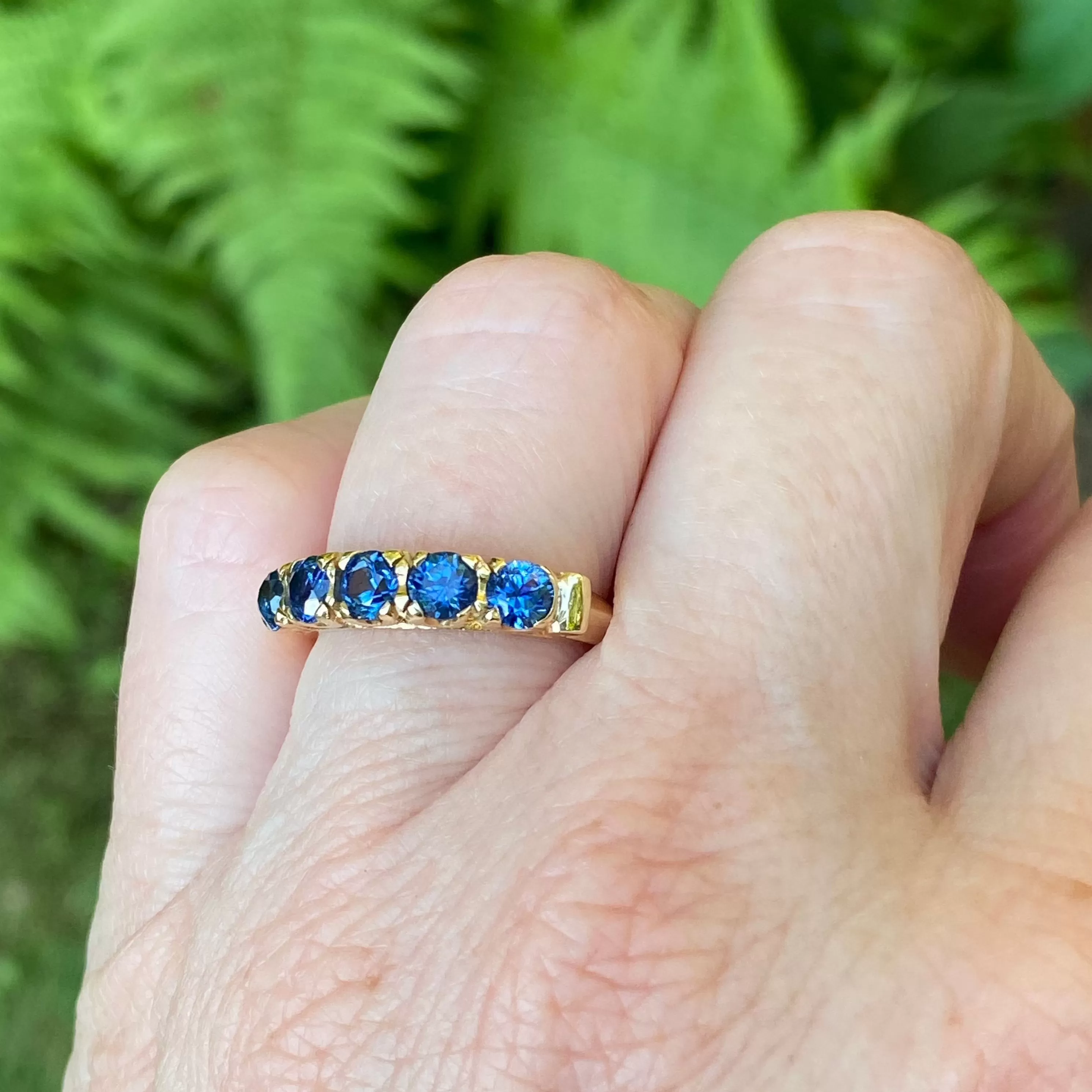 Antique Blue Sapphire Five Stone 14K Gold Ring