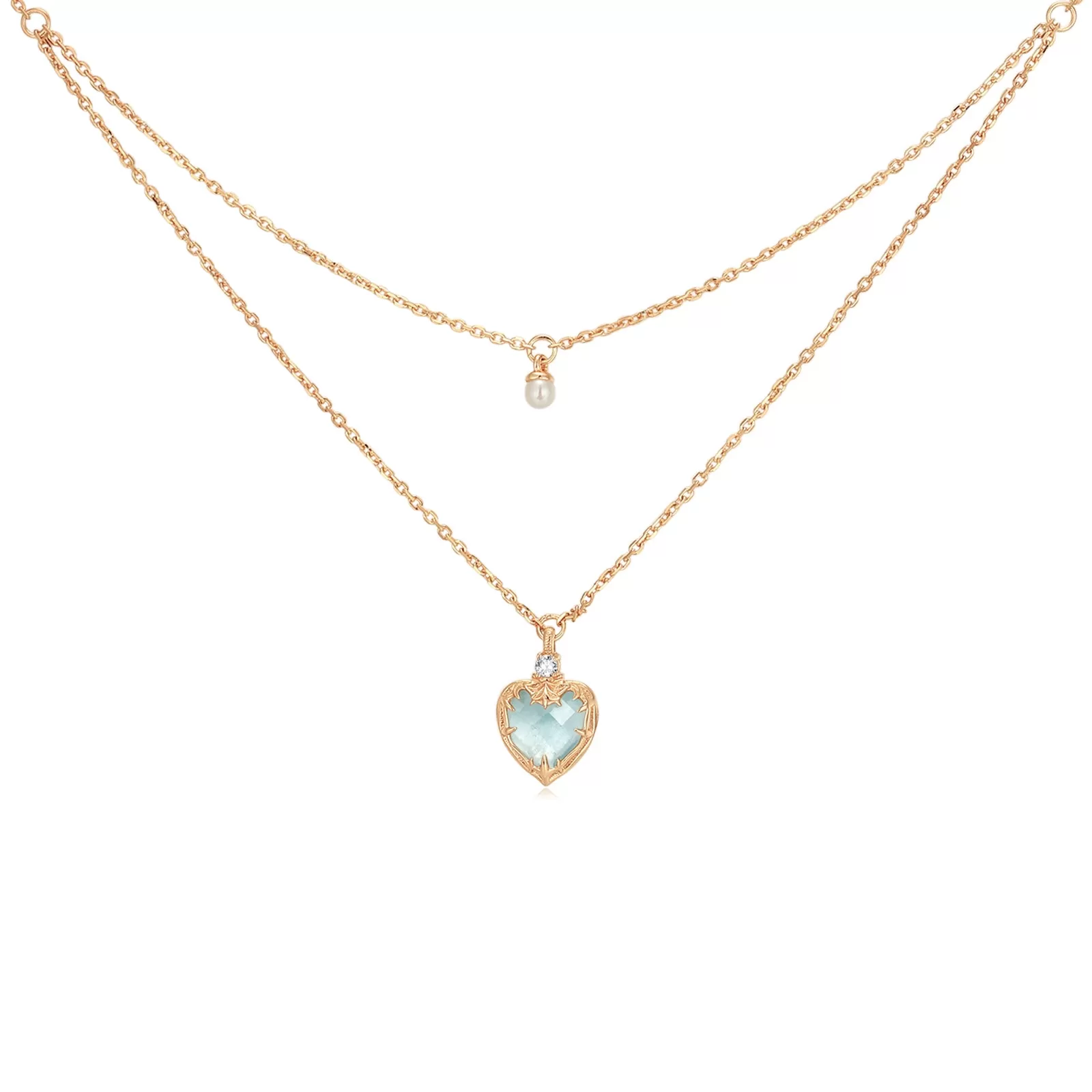 Aquamarine & Pearl Gold Layered Necklace - Miracle