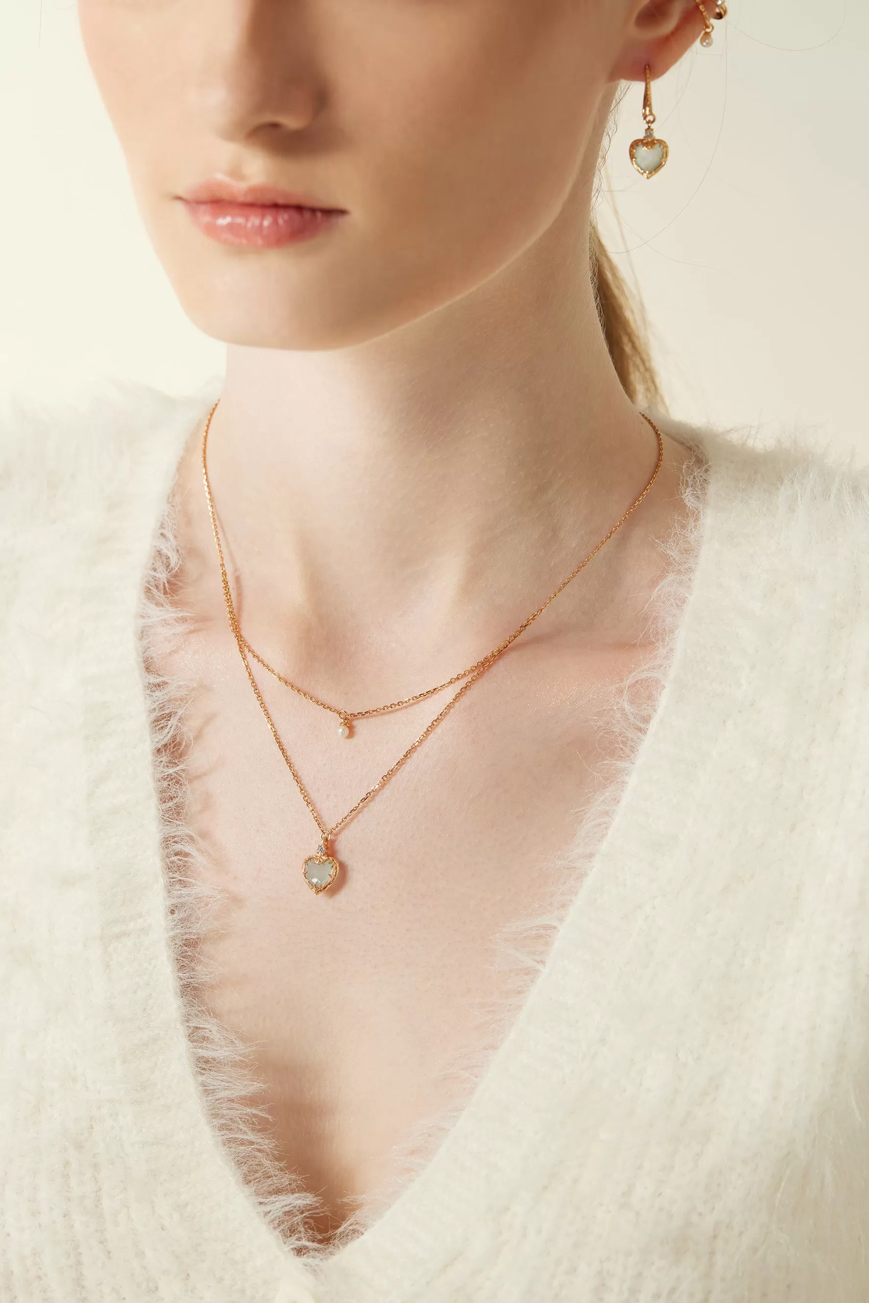 Aquamarine & Pearl Gold Layered Necklace - Miracle