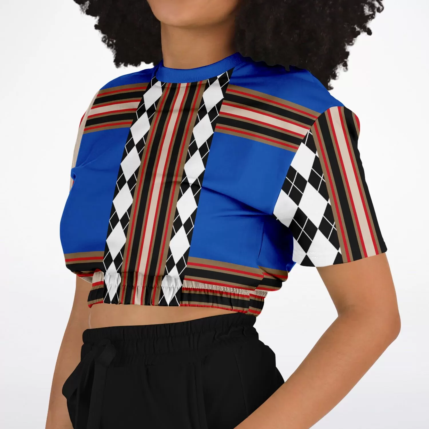 Argyle Blue DLX Short Sleeve Cropped Eco-Poly Sweater