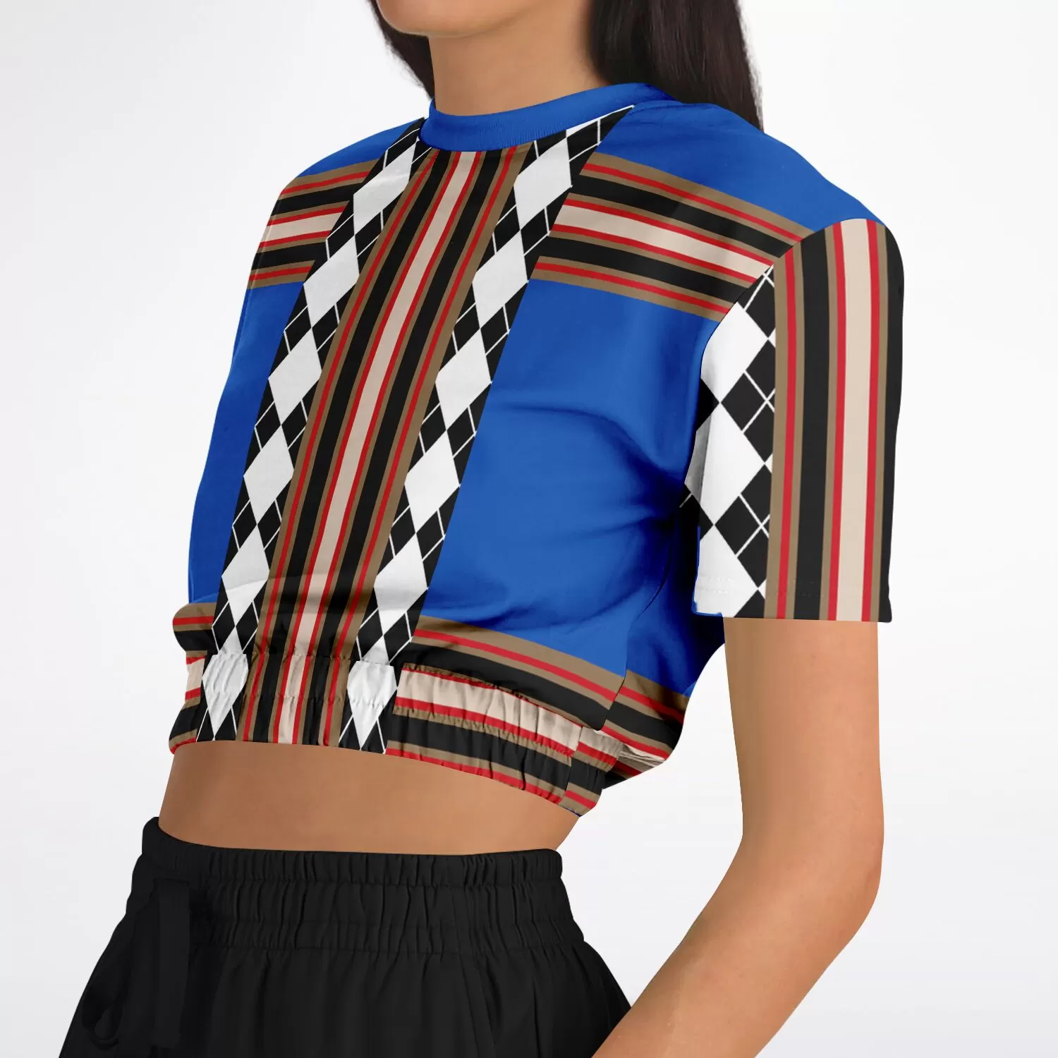 Argyle Blue DLX Short Sleeve Cropped Eco-Poly Sweater