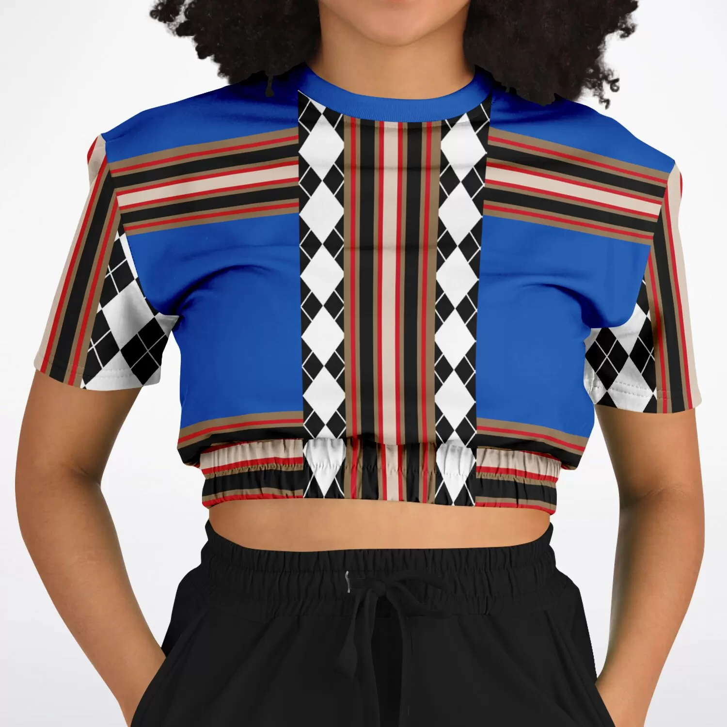 Argyle Blue DLX Short Sleeve Cropped Eco-Poly Sweater