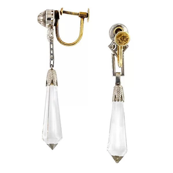 Art Deco Crystal & Diamond Drop Earrings