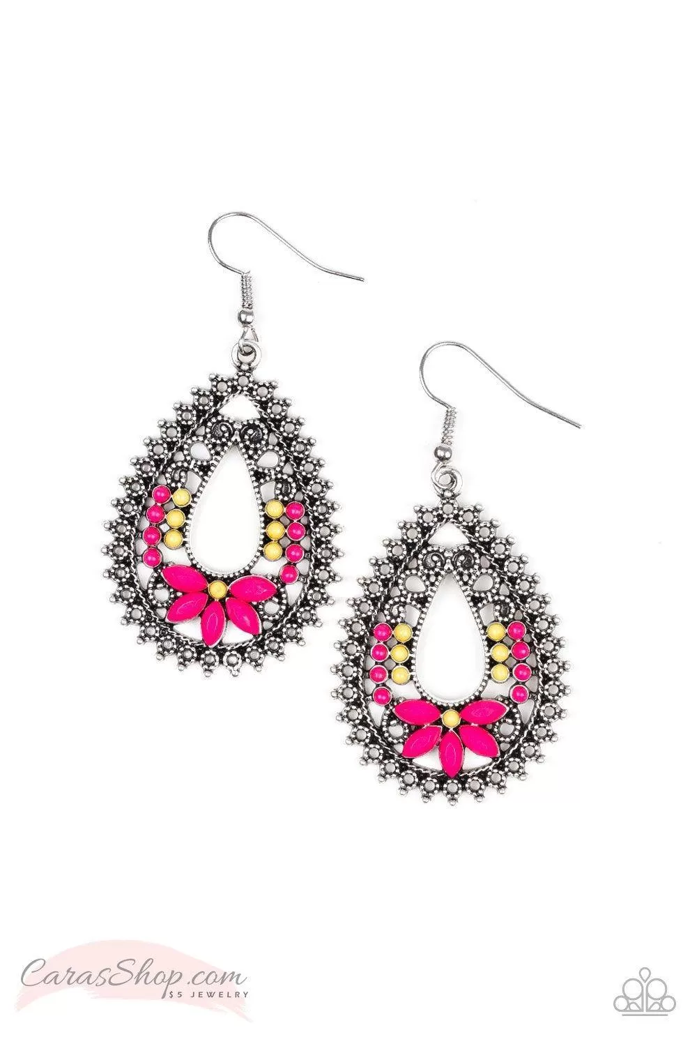 Atta-GALA - Pink and Yellow Bead Earrings - Paparazzi Accessories