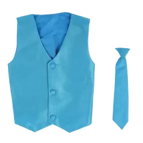 Baby Boys Aqua Poly Silk Vest Necktie Special Occasion Set 3-24M