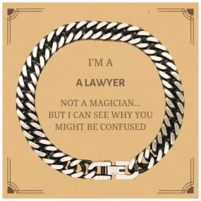 Badass Lawyer Gifts, I'm Lawyer not a magician, Sarcastic Cuban Link Chain Bracelet for Lawyer Birthday Christmas for  Men, Women, Friends, Coworkers