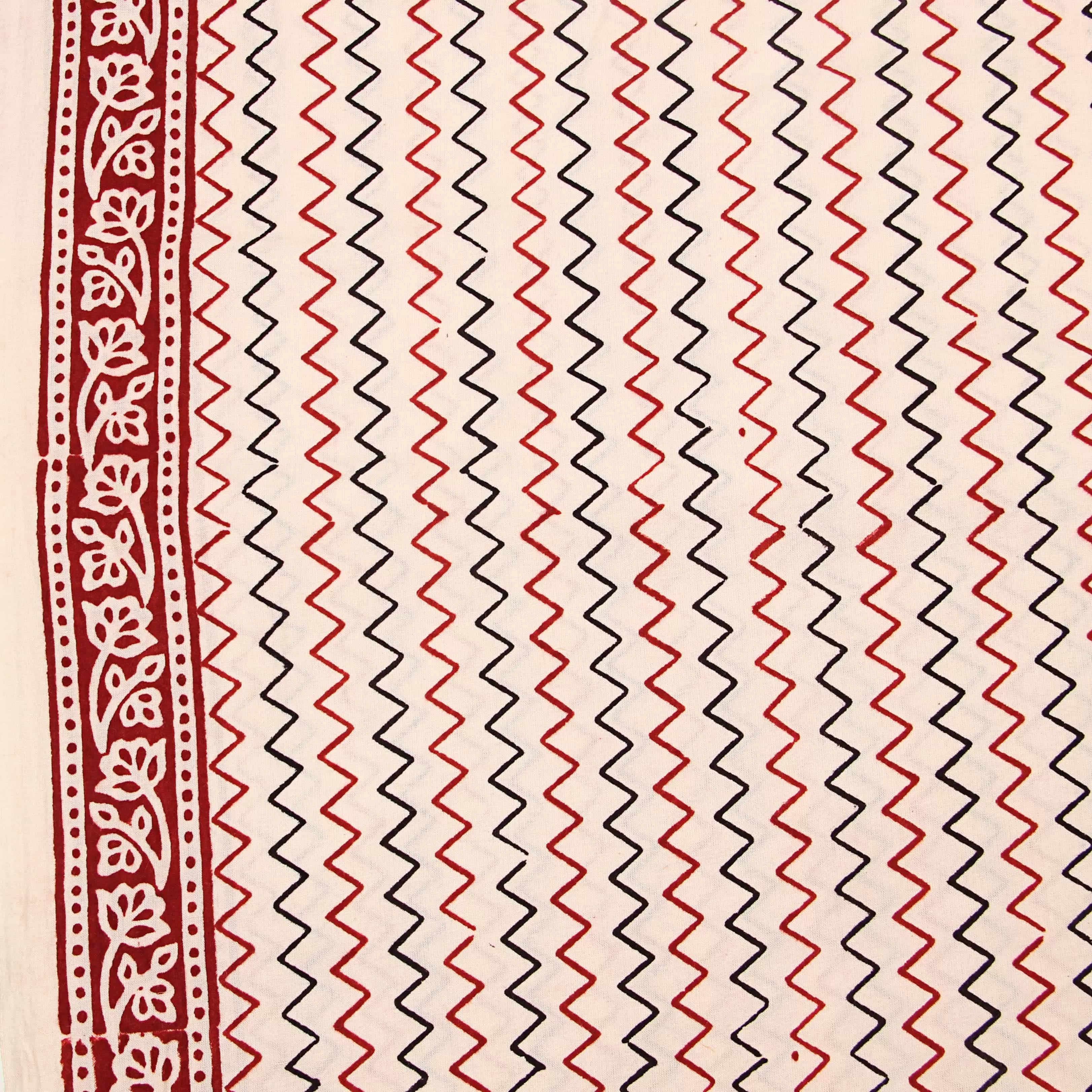 Bagh White Red Chevron Hand Block Printed Cotton Fabric