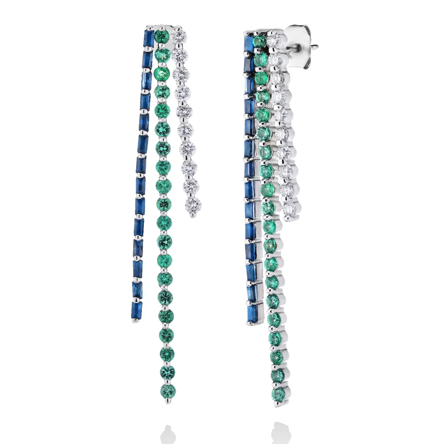 Baguette and Round Stick Earrings - Sapphire and Emerald