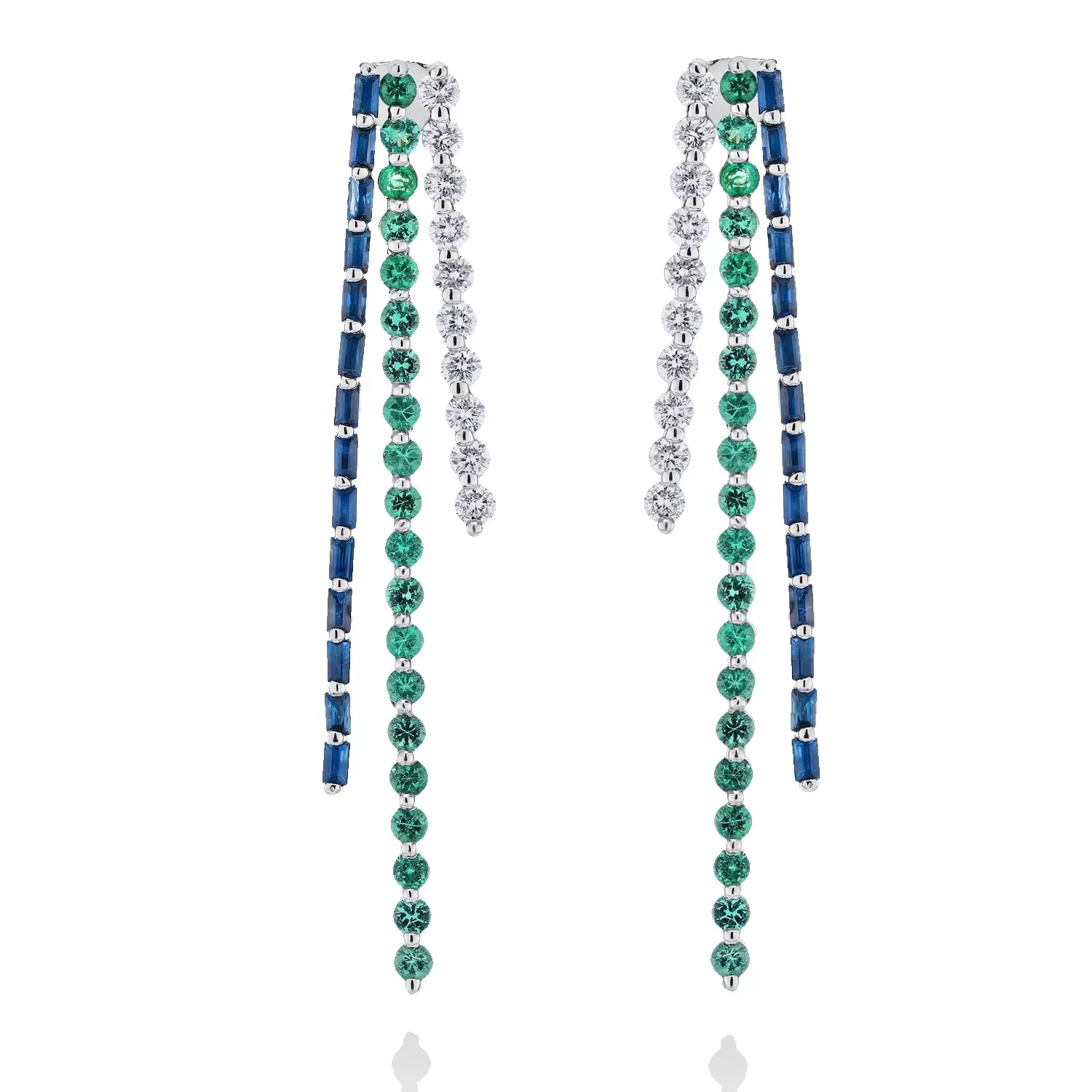 Baguette and Round Stick Earrings - Sapphire and Emerald