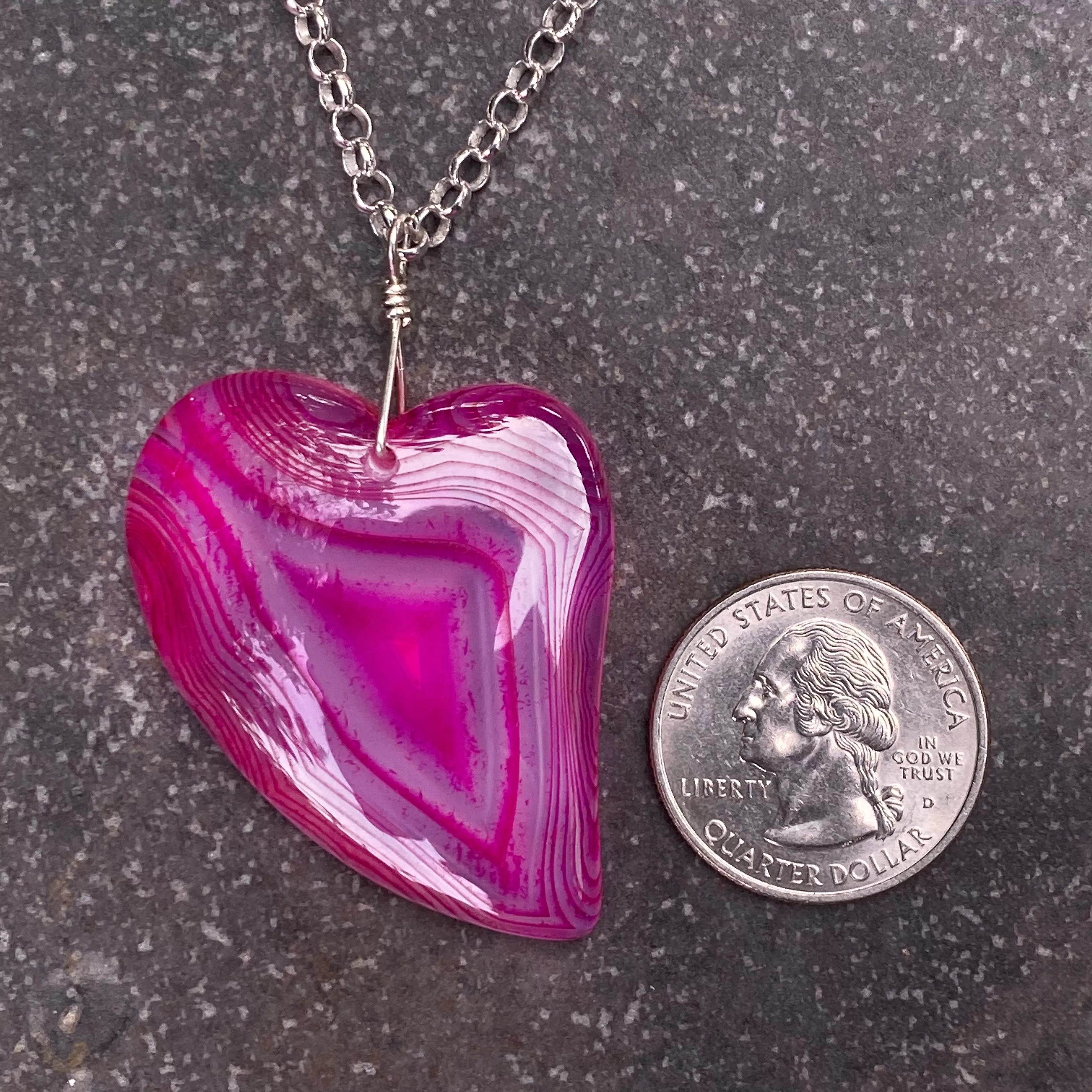 Banded Pink Agate gemstone Heart Necklace