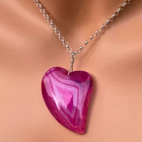 Banded Pink Agate gemstone Heart Necklace