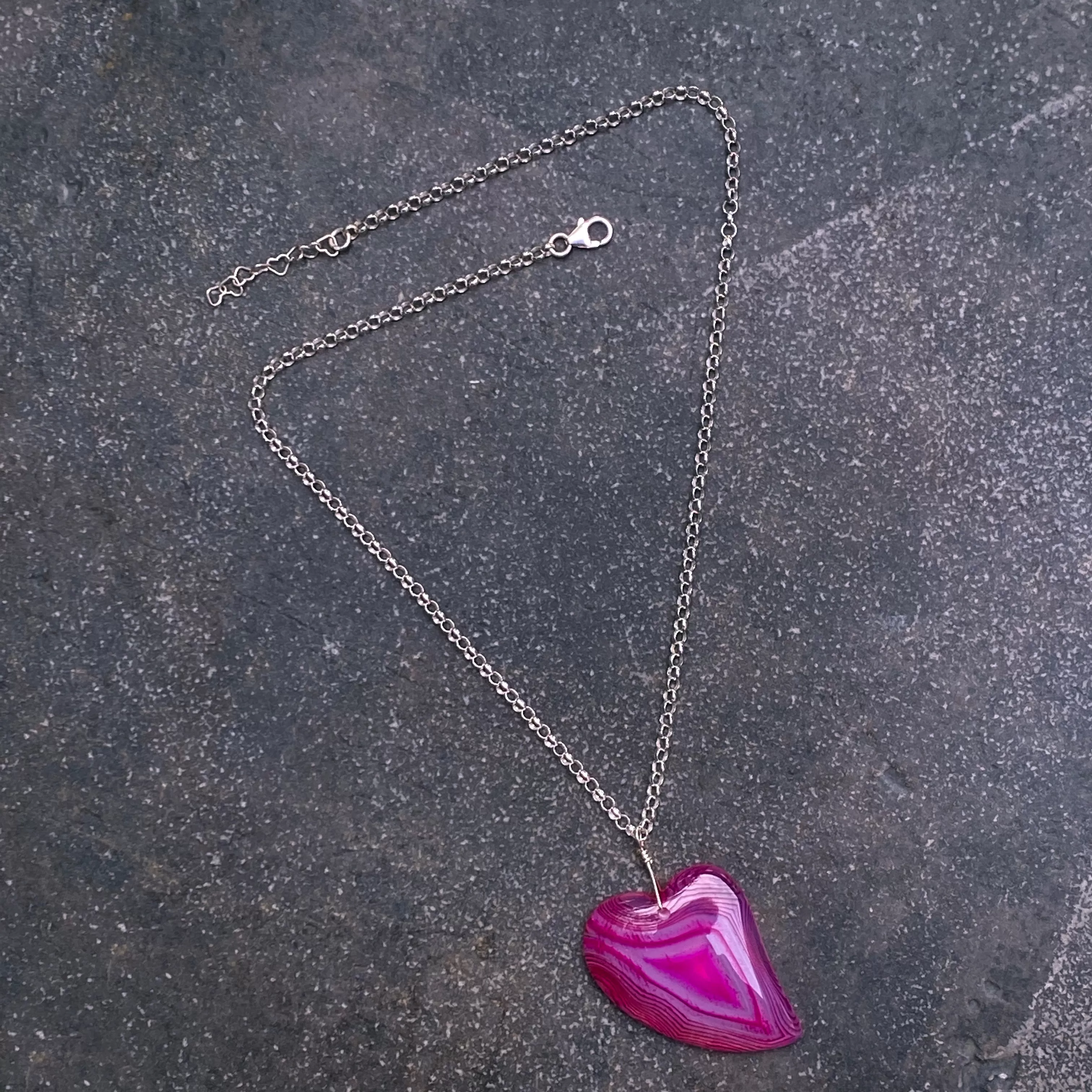 Banded Pink Agate gemstone Heart Necklace