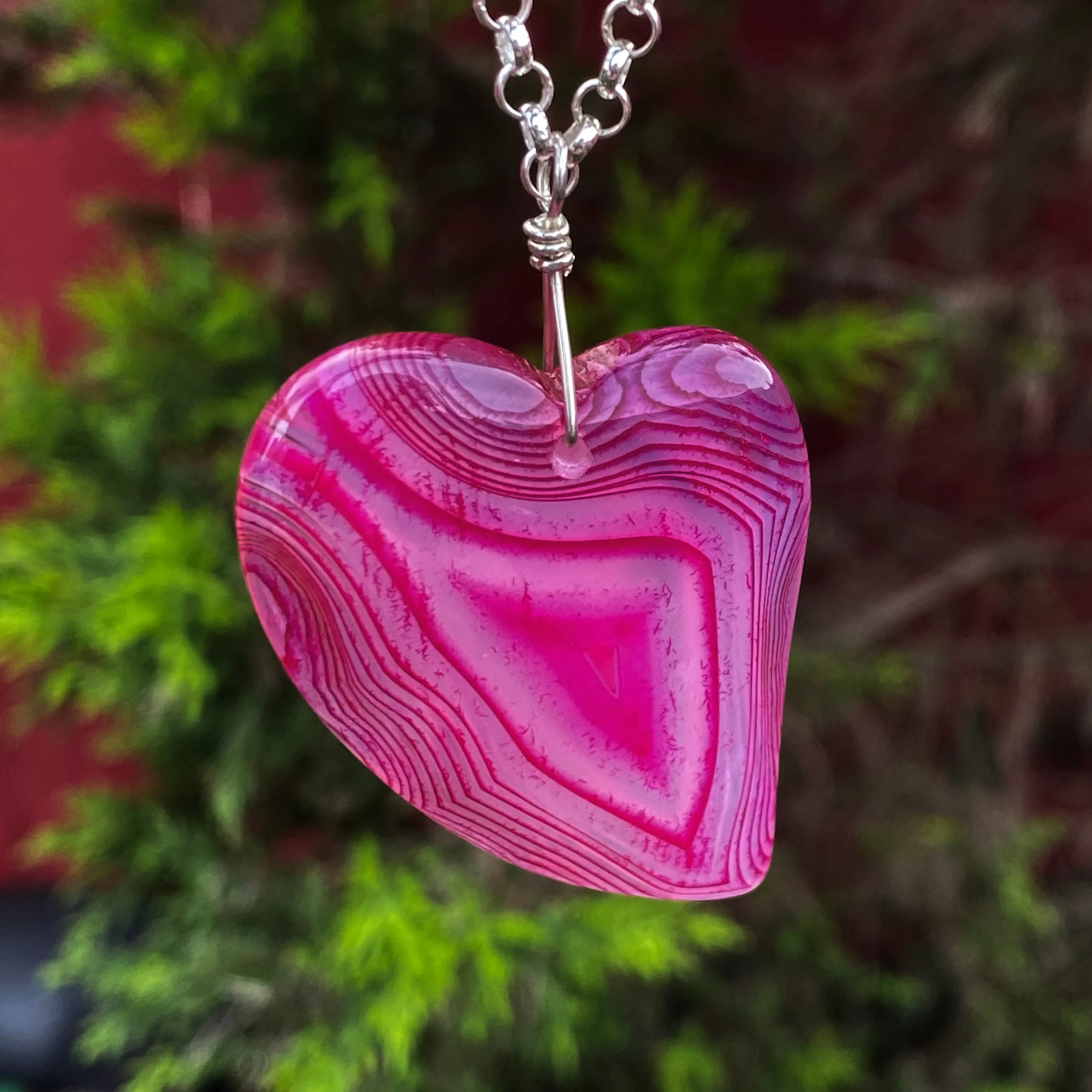 Banded Pink Agate gemstone Heart Necklace