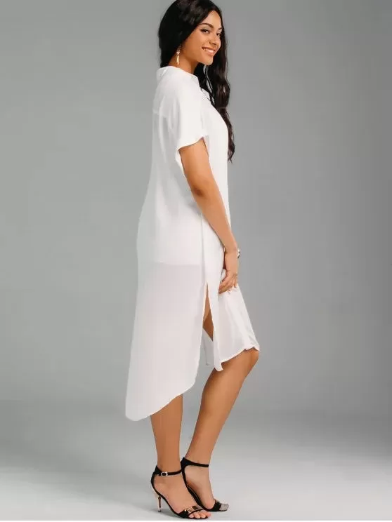 Beautiful Oversized High Low Slit Shirt Dress