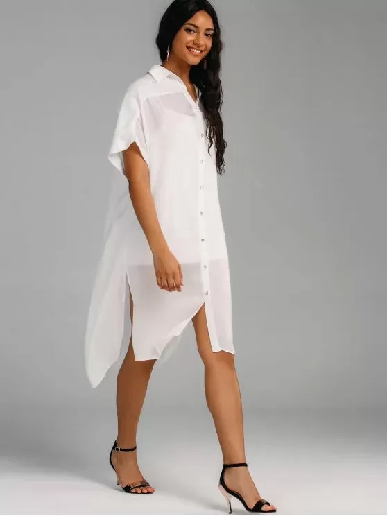 Beautiful Oversized High Low Slit Shirt Dress